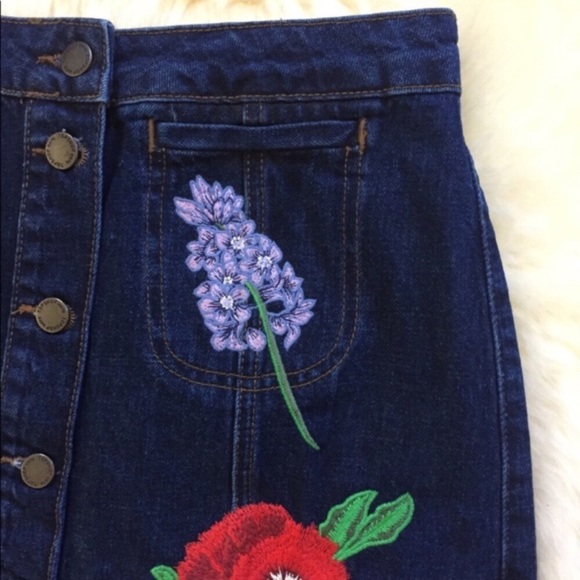 Topshop Embroidered Denim Mini Skirt - Picture 2 of 6